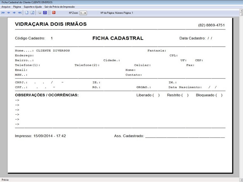 TELA DO PROGRAMA OS VIDRA�ARIA 4.7