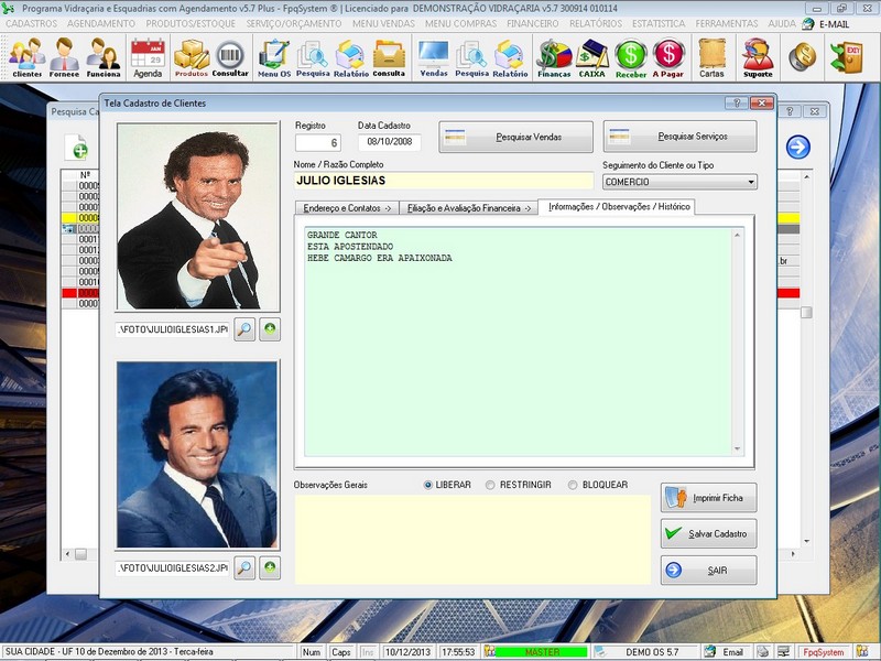 Imagens do Programa Vidra�aria e Esquadria v5.7 Plus