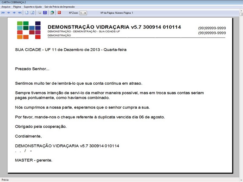 Imagens do Programa Vidra�aria e Esquadria v5.7 Plus