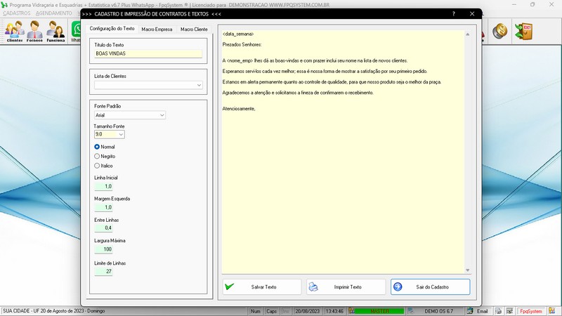 Imagens do Programa Vidra�aria e Esquadria v6.7 Plus