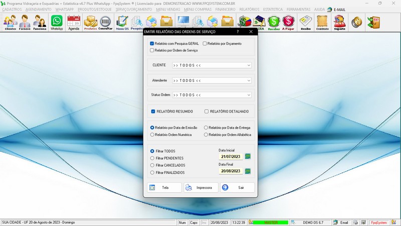 Imagens do Programa Vidra�aria e Esquadria v6.7 Plus
