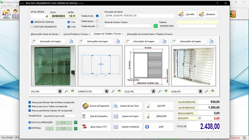 Imagens do Programa Vidra�aria e Esquadria v6.7 Plus