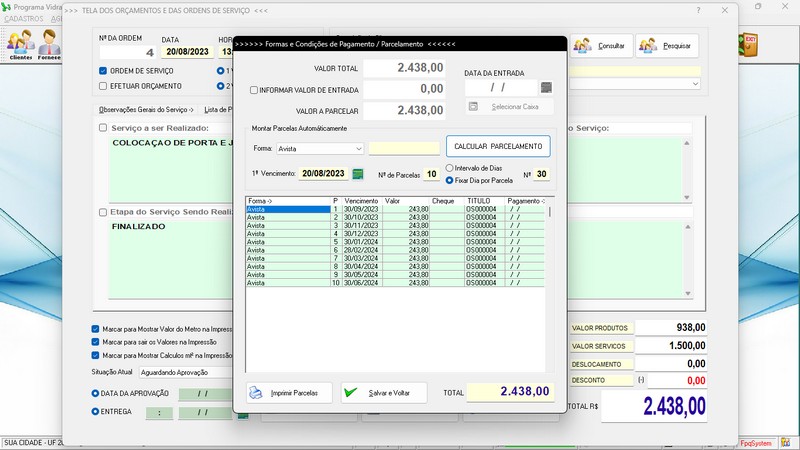 Imagens do Programa Vidra�aria e Esquadria v6.7 Plus