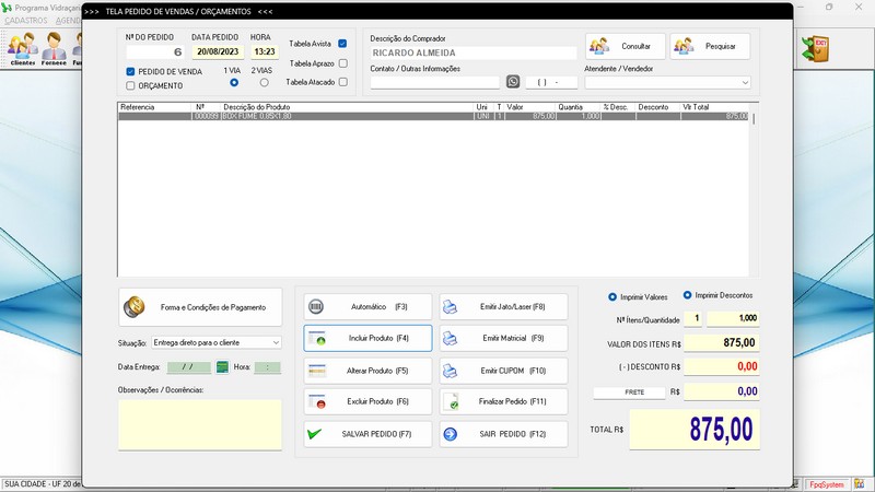 Imagens do Programa Vidra�aria e Esquadria v6.7 Plus